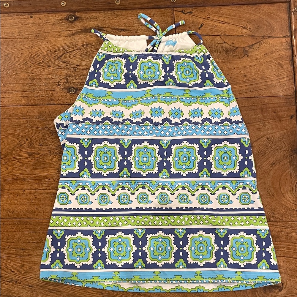 J McLaughlin Blue & Green Patterned Halter Top